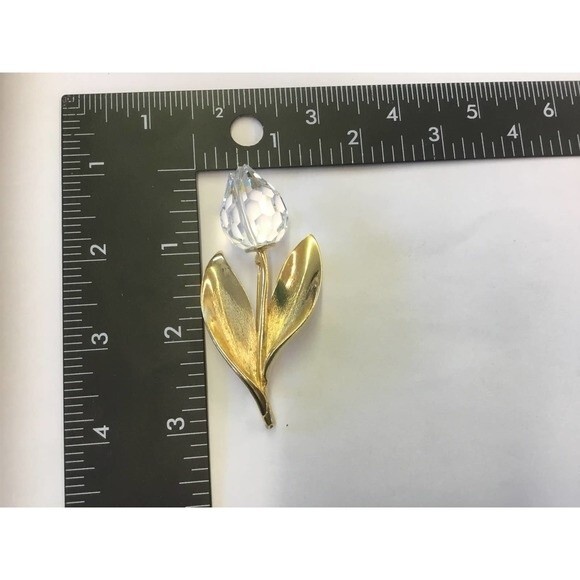 Gold and Crystal Tulip Brooch - Picture 5 of 5